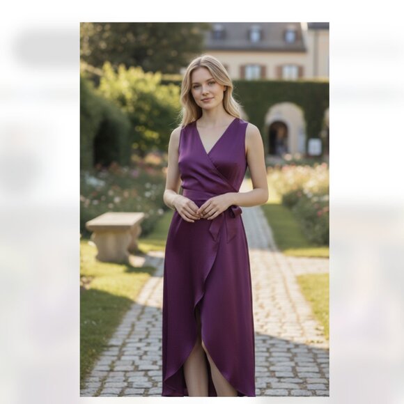 NWT Express Textured Satin Wrap Hi-Lo Halter Dress - Picture 1 of 8